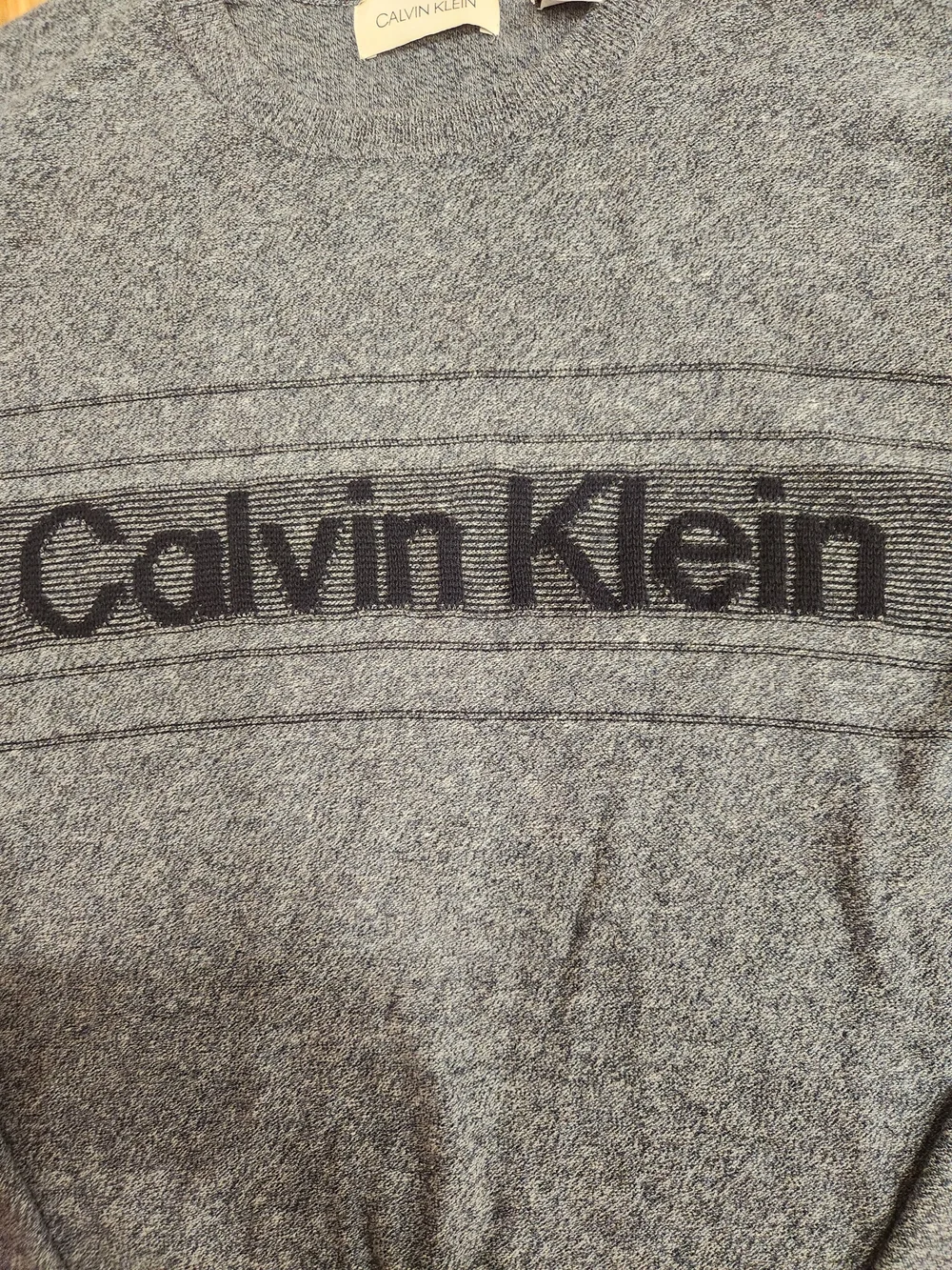 Calvin Klein Navy Heather Crewneck Sweater with Logo Band